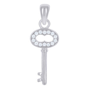 925 Sterling Silver Womens Cz Key Charm Pendant